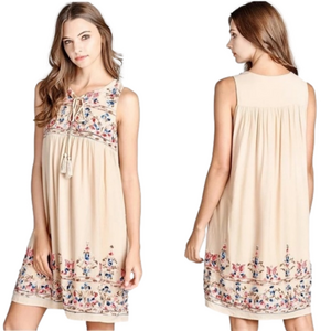 ODDY Boho Embroidered Tie Front Babydoll Dress